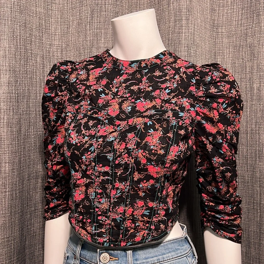 NWT Free People Monica Cotton Floral Print Corset-Inspired Crop Top XS